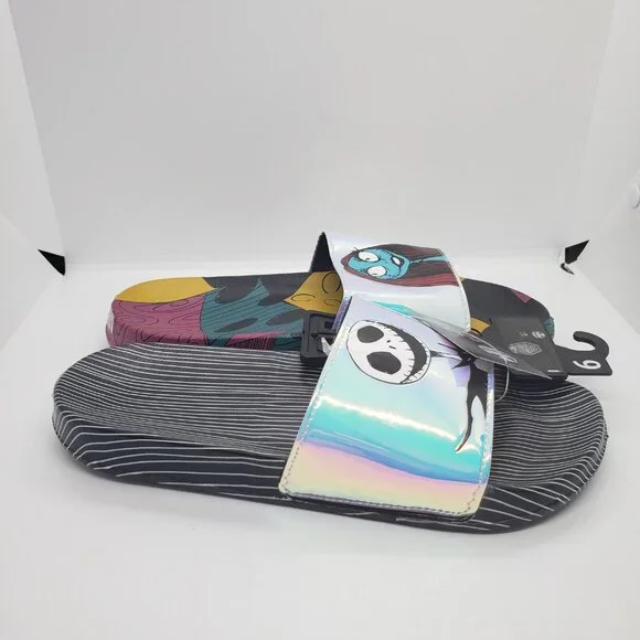 Nightmare Before Christmas Slides Sandals Women's 9 Jack Skellington Sally Xmas - Picture 7 of 11
